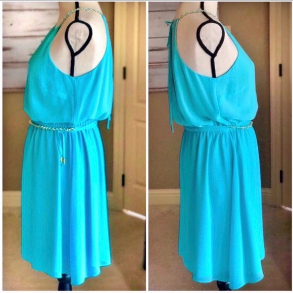 bebe Aqua Blue Sleeveless Midi Belted Dress M - Picture 3 of 7